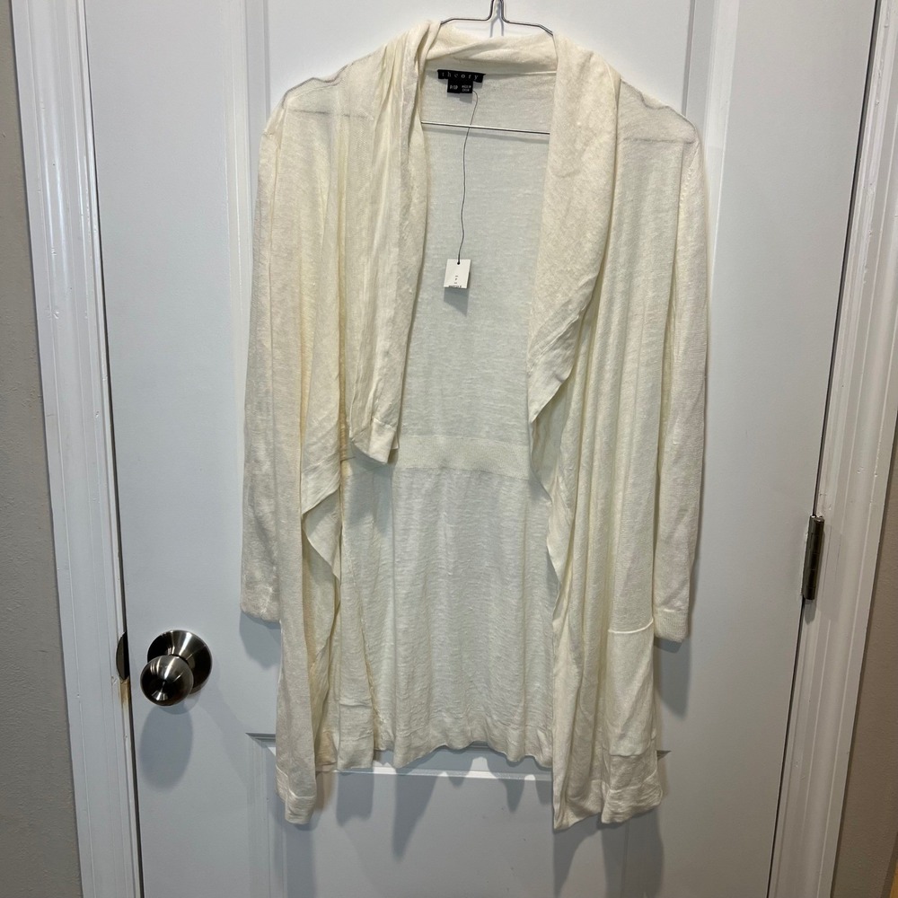 Theory Womens Cardigan Linen Blend Drape Front Cream Size P/TP